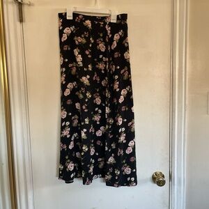 90s vintage black rose print maxi skirt